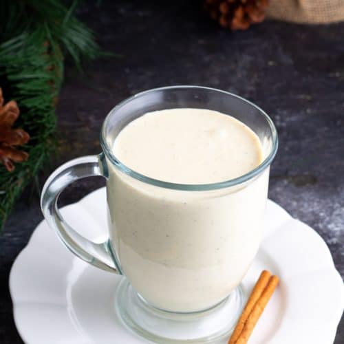 overhead photo of Sugar Free Low Carb Keto Eggnog in a glass