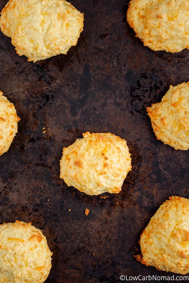 close up overhead view cheddar biscuit