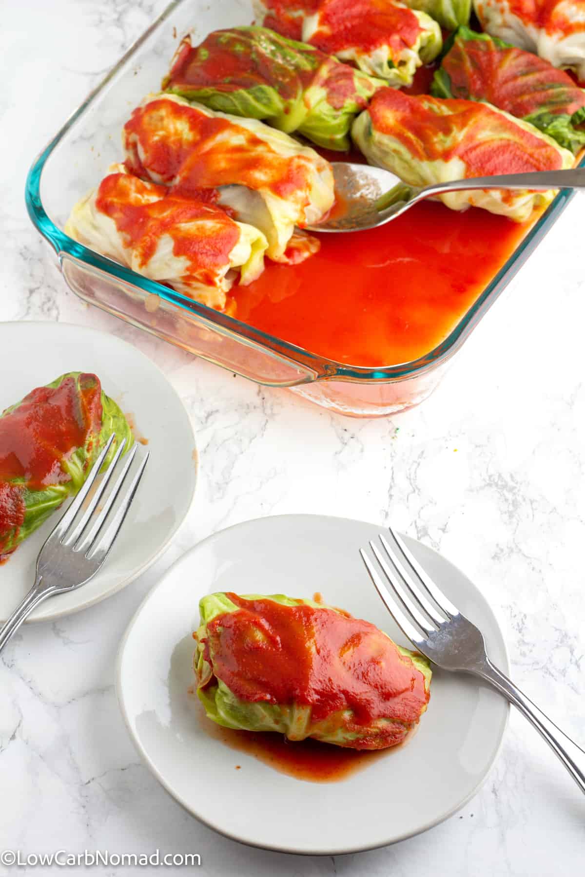 overhead photo of keto cabbage rolls on a plate
