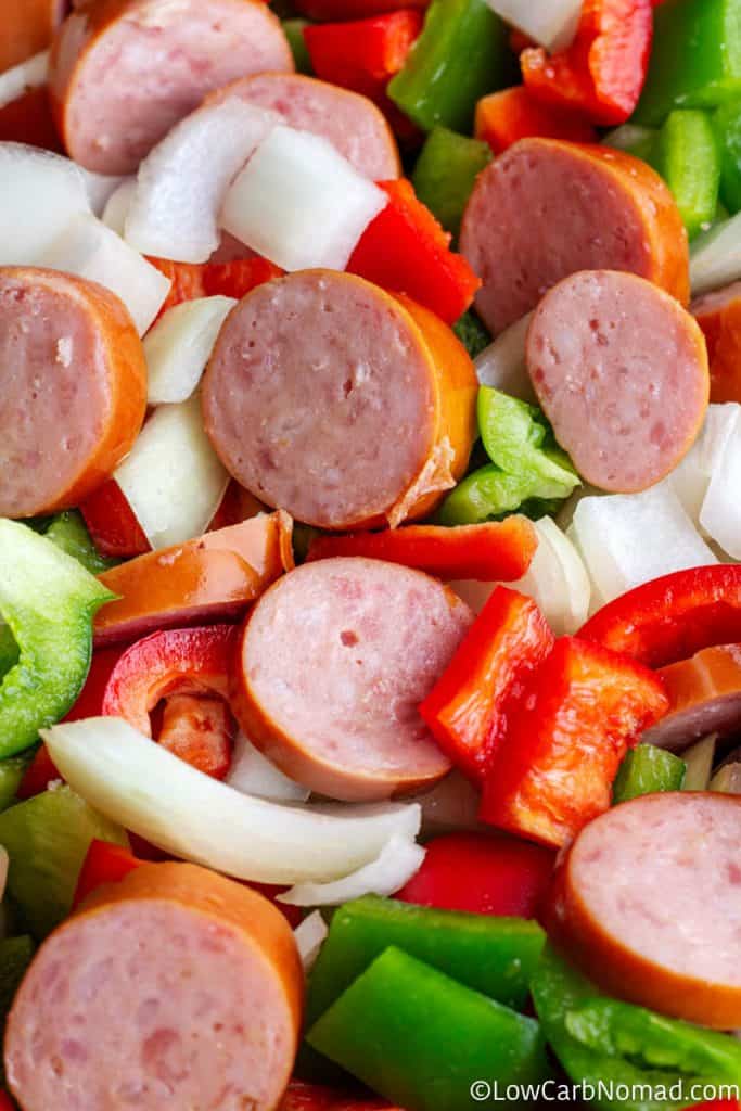 sliced sausages and vegetables