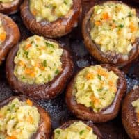 keto stuffed mushrooms on a baking sheet