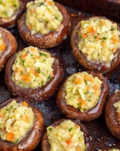 keto stuffed mushrooms on a baking sheet