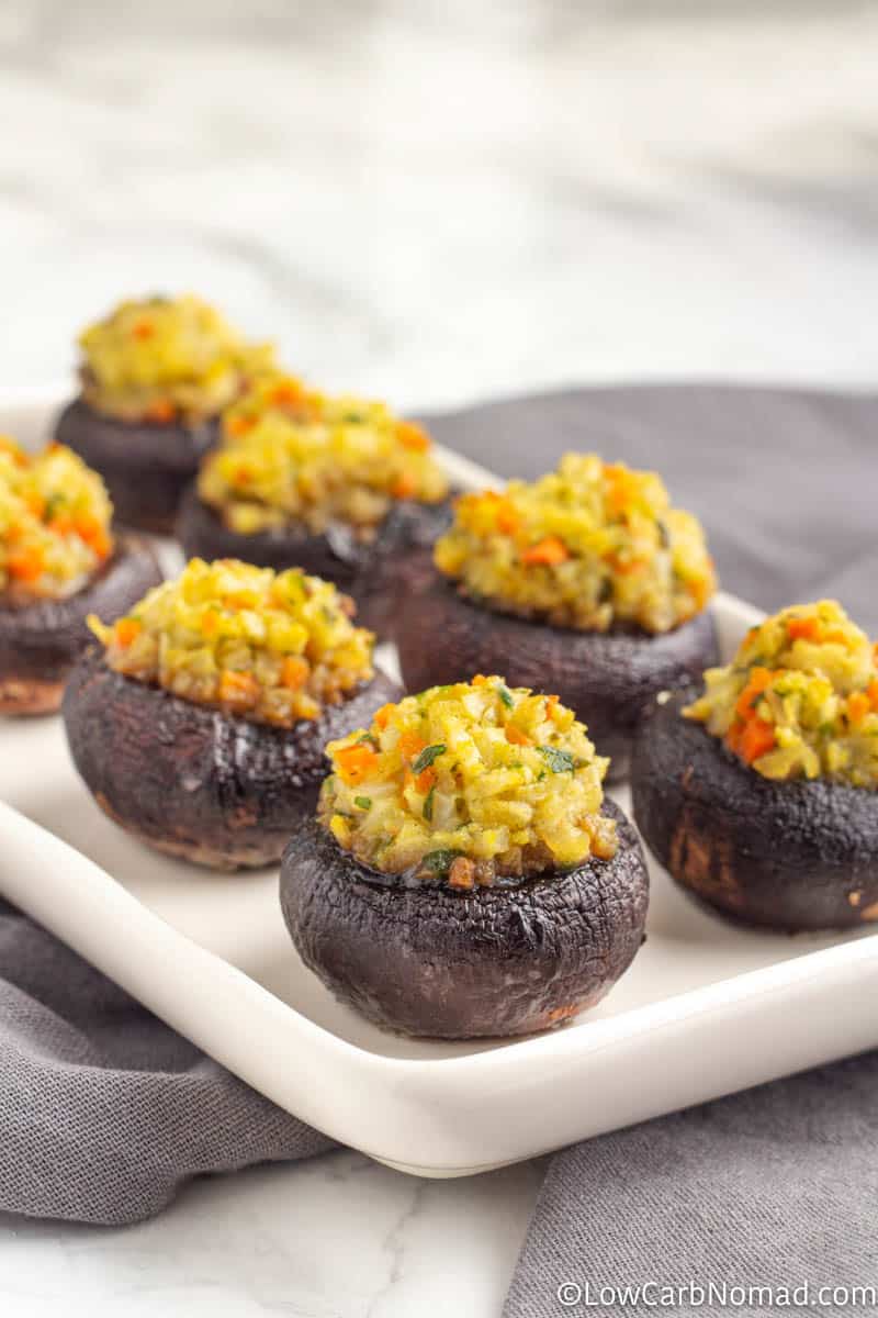 Low Carb stuffed mushrooms on a serving platter