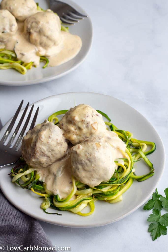 keto swedish meatballs over zoodles