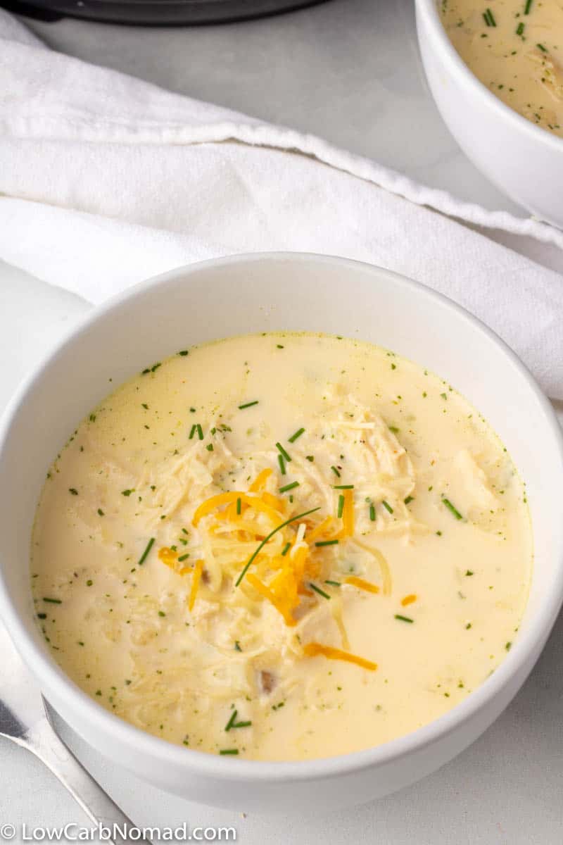 keto Chicken and Cauliflower Rice Soup in a bowl