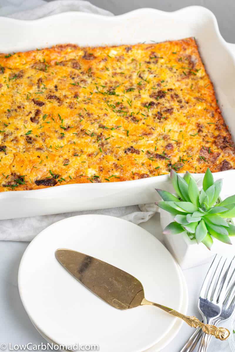 Easy Low Carb Breakfast Casserole with Eggs, Bacon, Cheese and Sausage