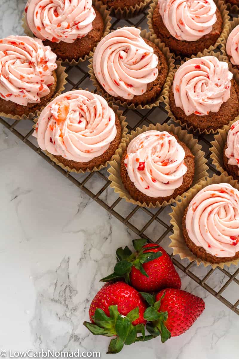 Low Carb Chocolate Cupcakes with Low Carb Strawberry Buttercream