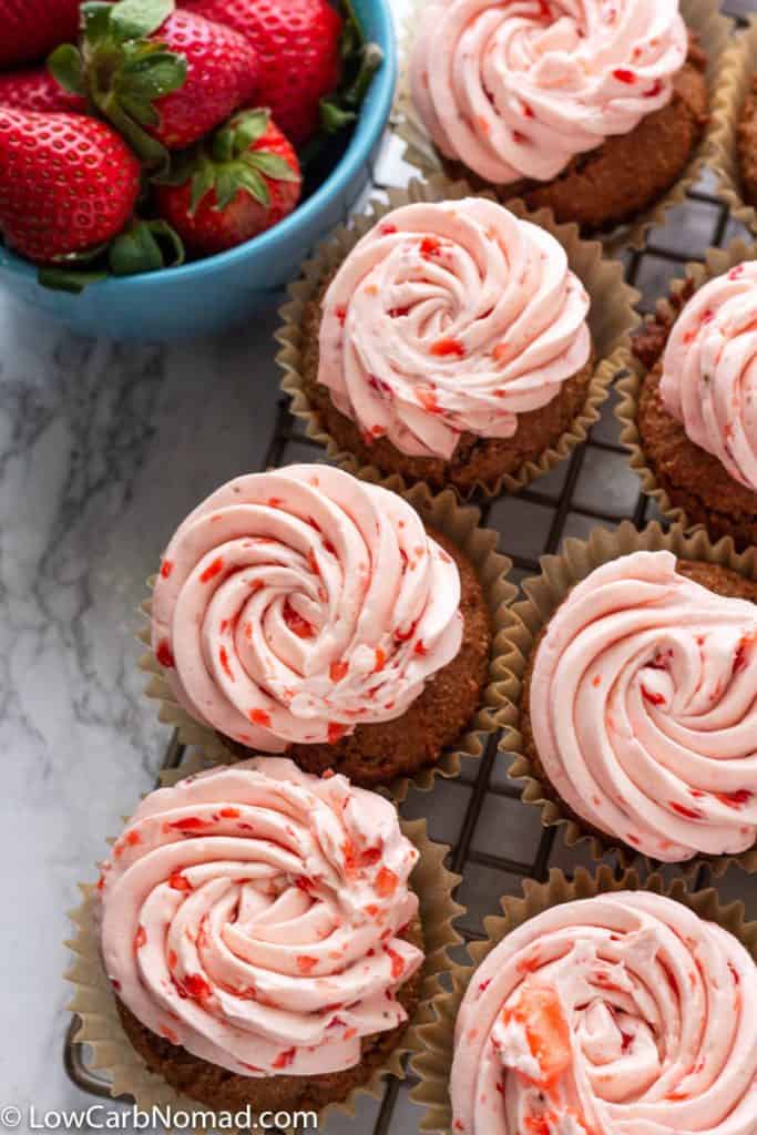 Keto Chocolate Cupcakes with Keto Strawberry Buttercream