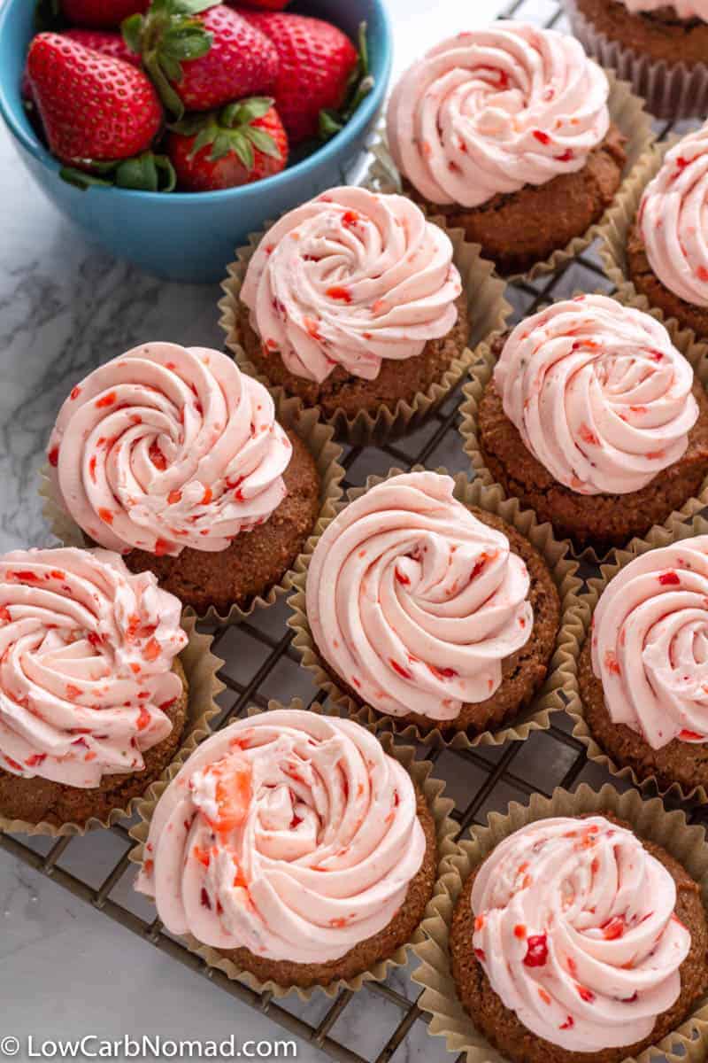 Low Carb Chocolate Cupcakes with Low Carb Strawberry Buttercream