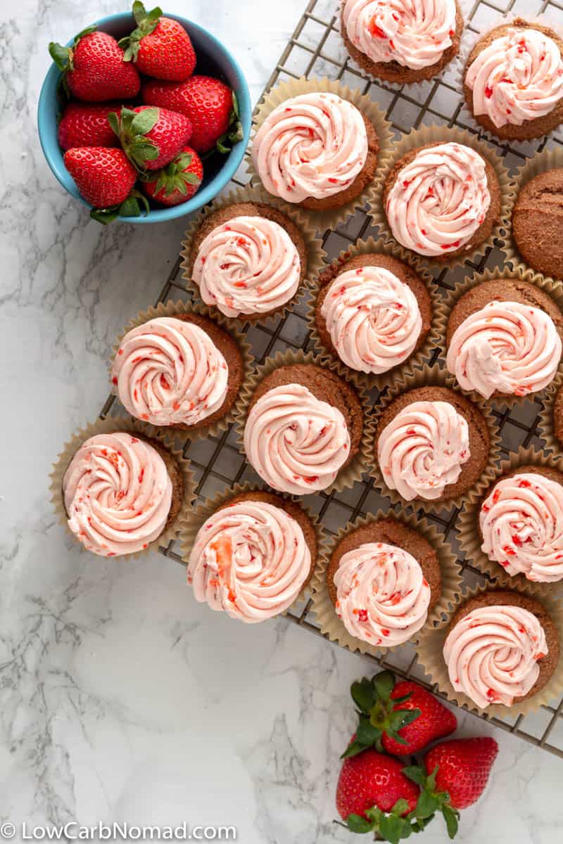 Low Carb Chocolate Cupcakes with Low Carb Strawberry Buttercream