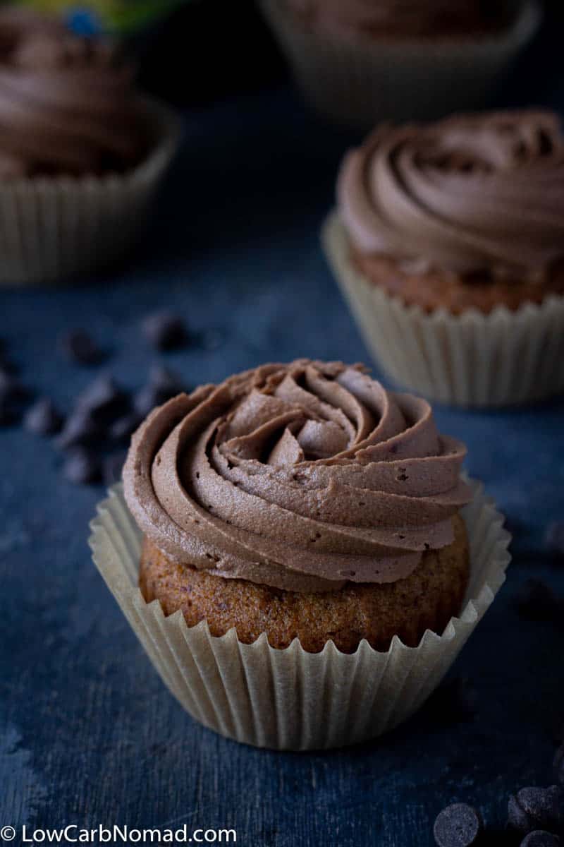 Vanilla Keto Cupcakes with Sugar Free Chocolate Buttercream Frosting
