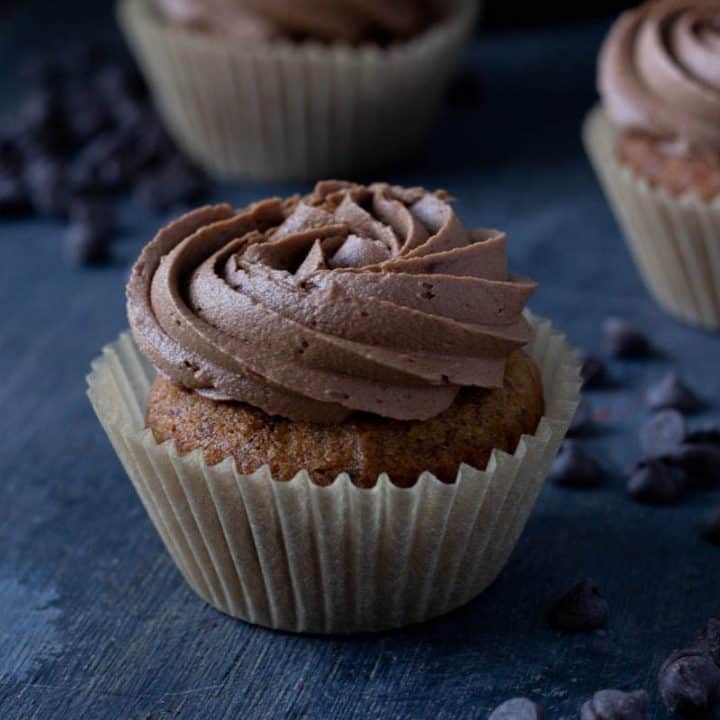 Vanilla Keto Cupcakes with Sugar Free Chocolate Buttercream Frosting
