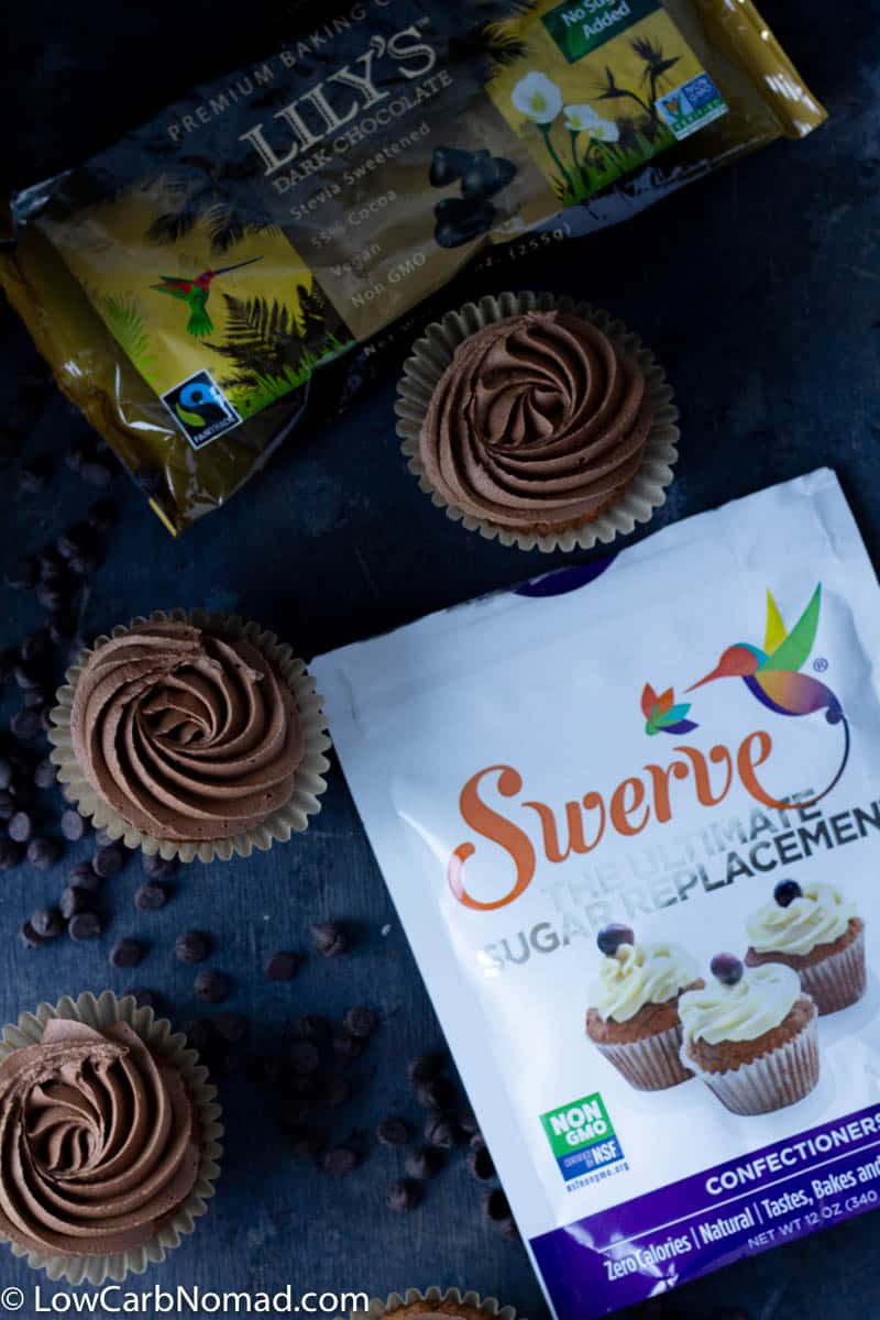 vanilla low carb cupcakes with low carb chocolate frosting