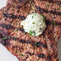 Grilled Steak with Blue Cheese and Chives Butter