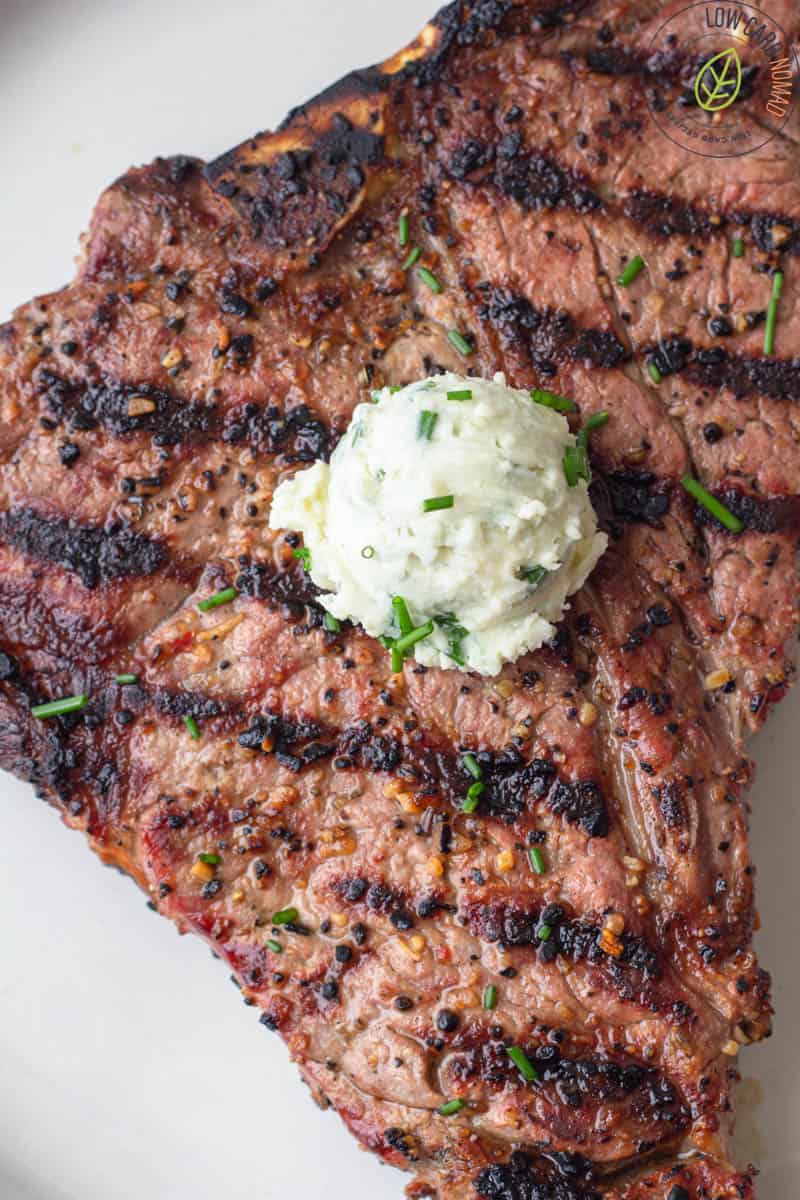 Grilled Steak with Blue Cheese and Chives Butter