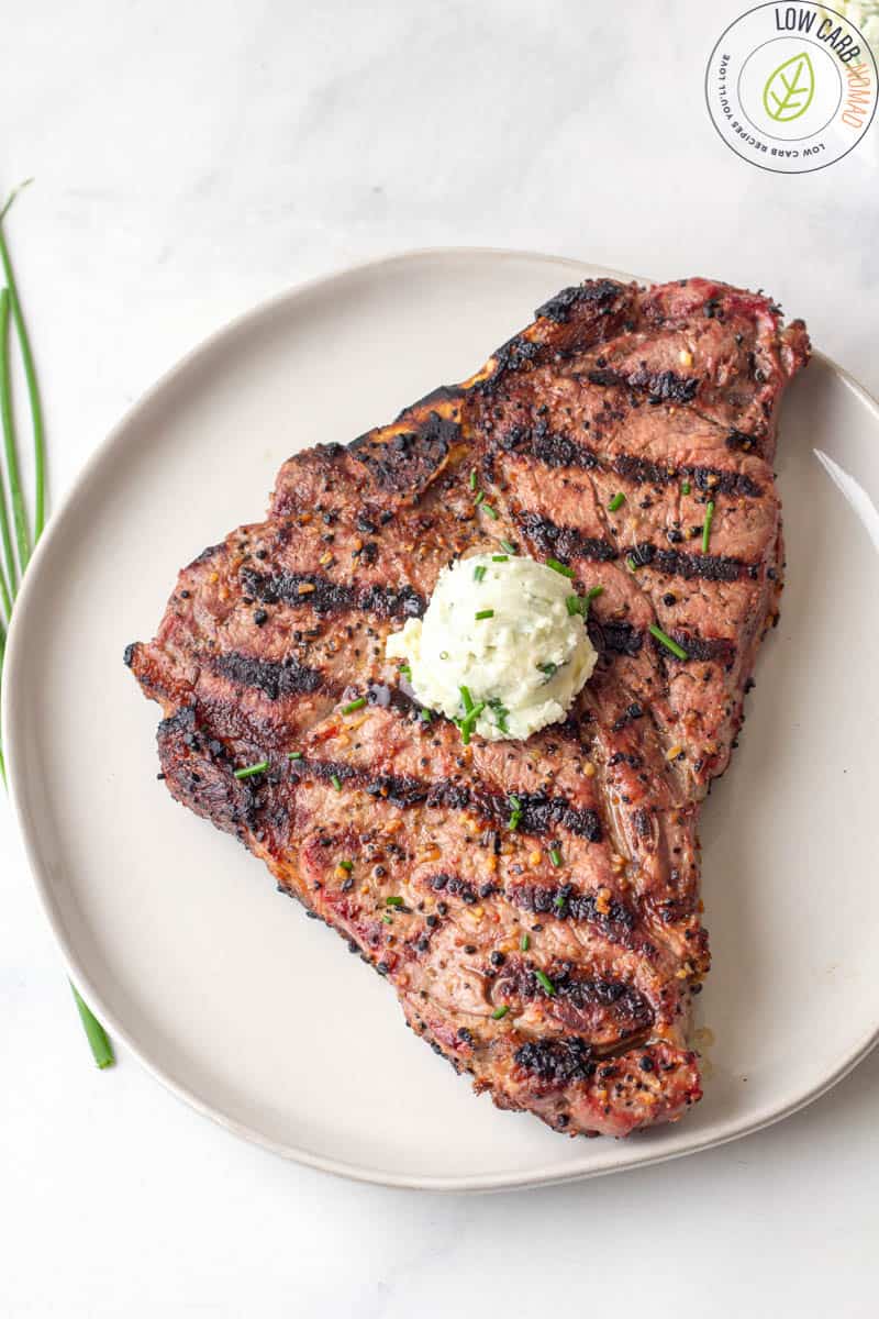 Grilled Steak with Blue Cheese and Chives Butter