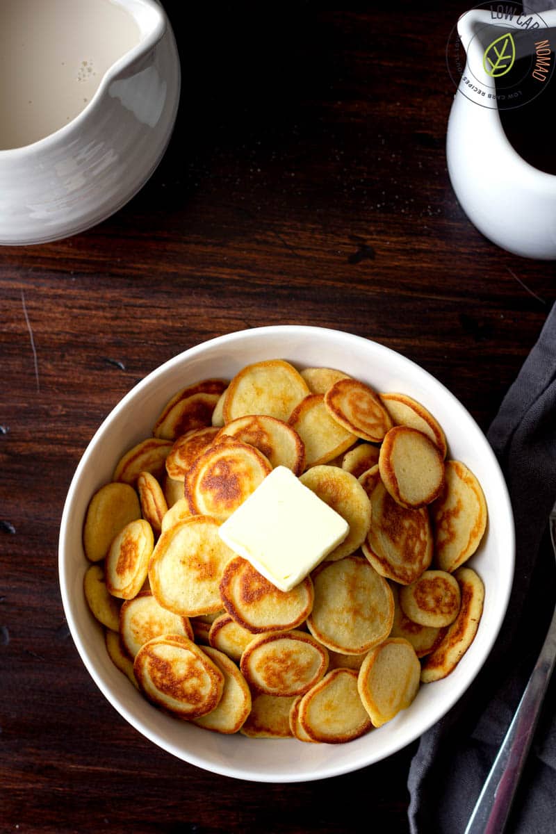 Mini Pancakes with coconut flour in a bowl with butter