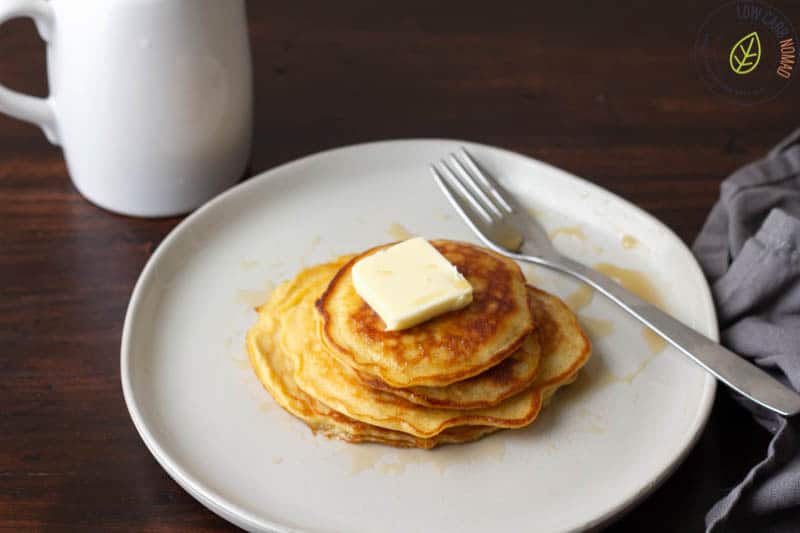 Keto Pancakes on a plate with a fork