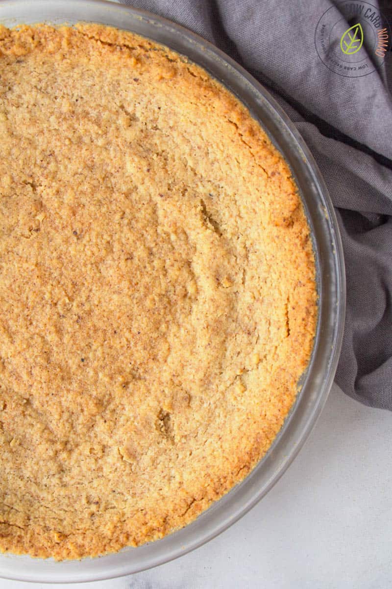 Close up of baked keto pie crust