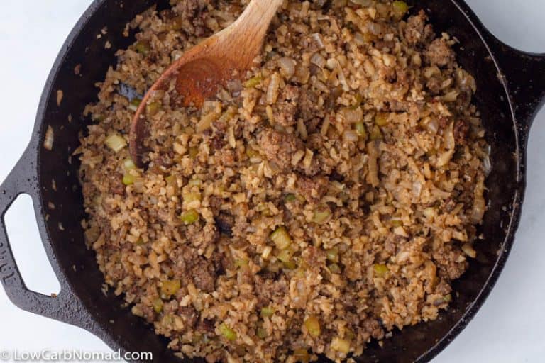 Keto Cauliflower Stuffing with Sausage • Low Carb Nomad