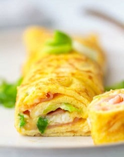 Ham and cheese rolled keto omelet