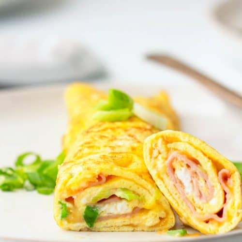 Ham and cheese rolled low carb omelet