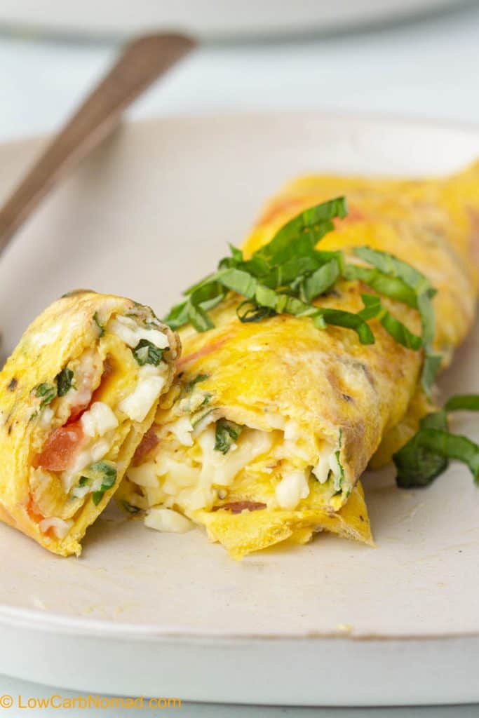 Easy Tomato Basil Rolled Omelet • Low Carb Nomad