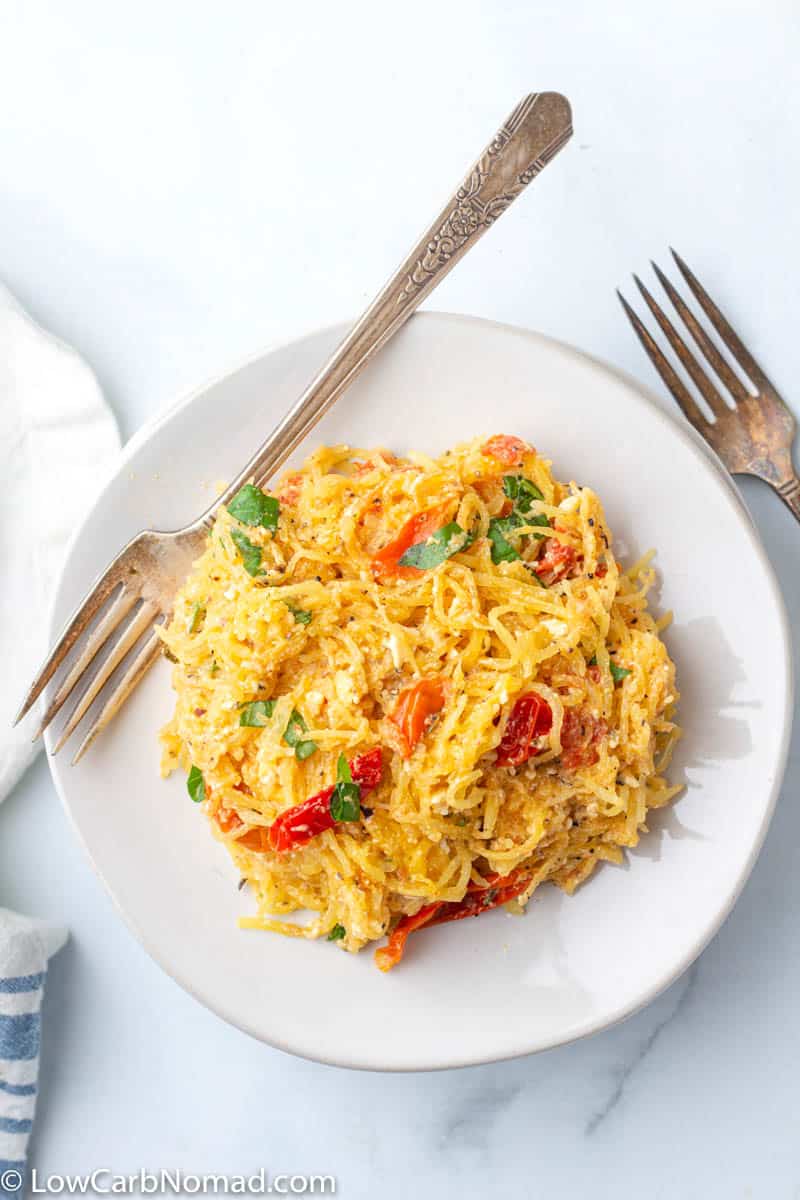 Baked Feta and Tomato Spaghetti Squash • Low Carb Nomad
