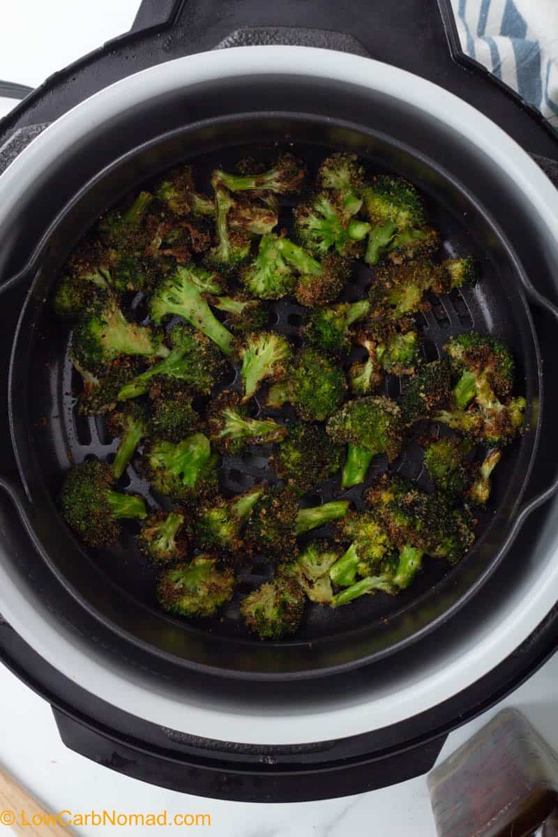 close up shot of air fried broccoli