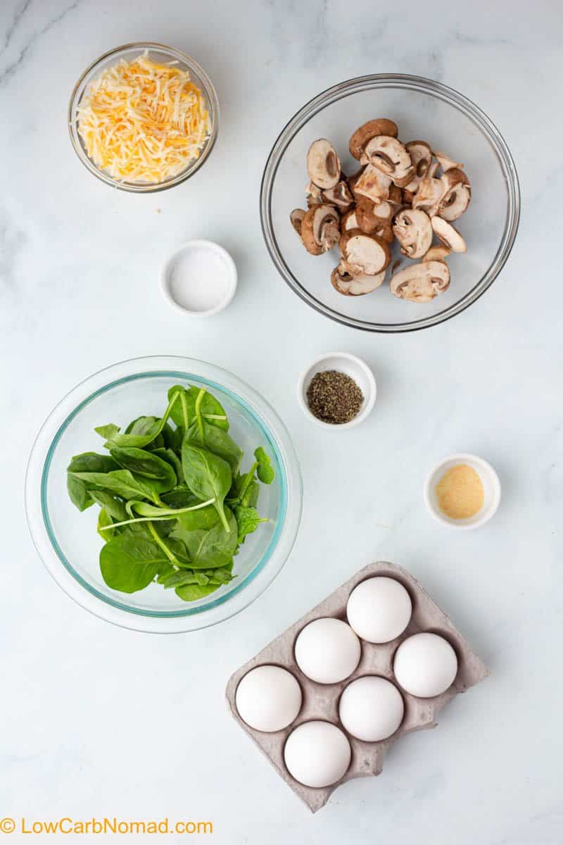 Crustless Spinach and Mushroom Quiche ingredients