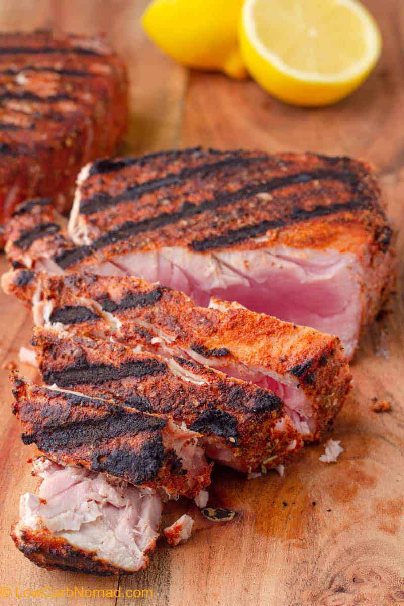 Grilled Blackened Tuna Steaks sliced
