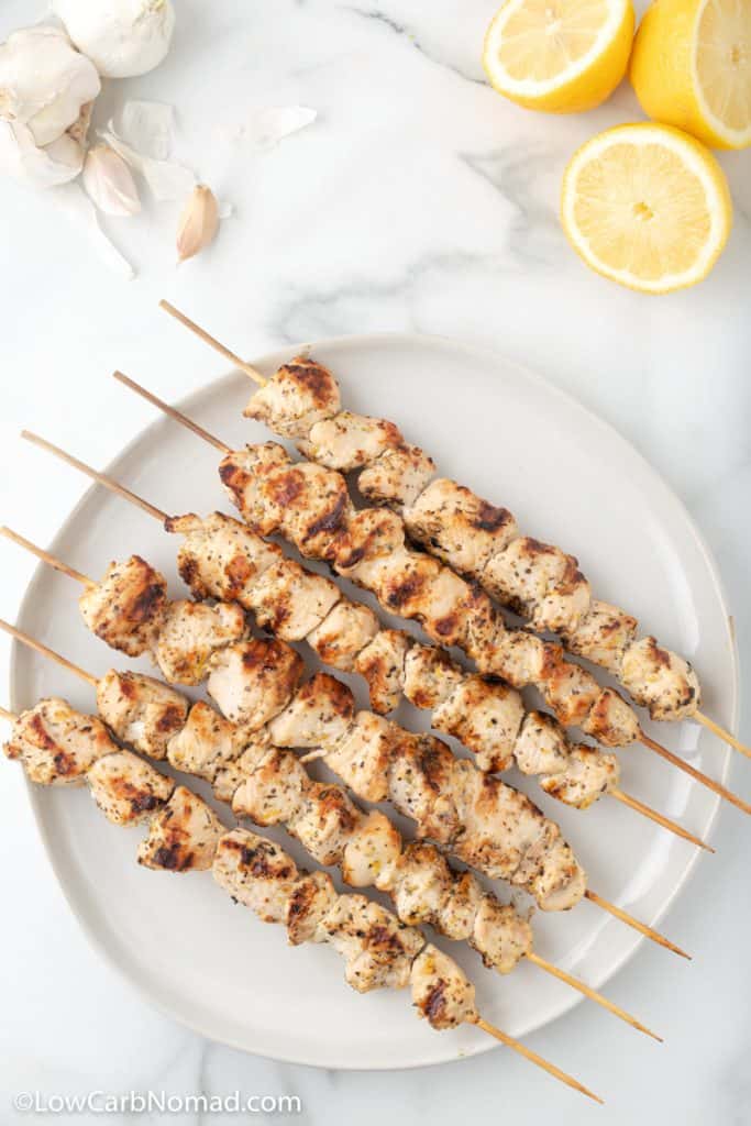 Grilled Lemon Garlic Chicken Kabobs • Low Carb Nomad