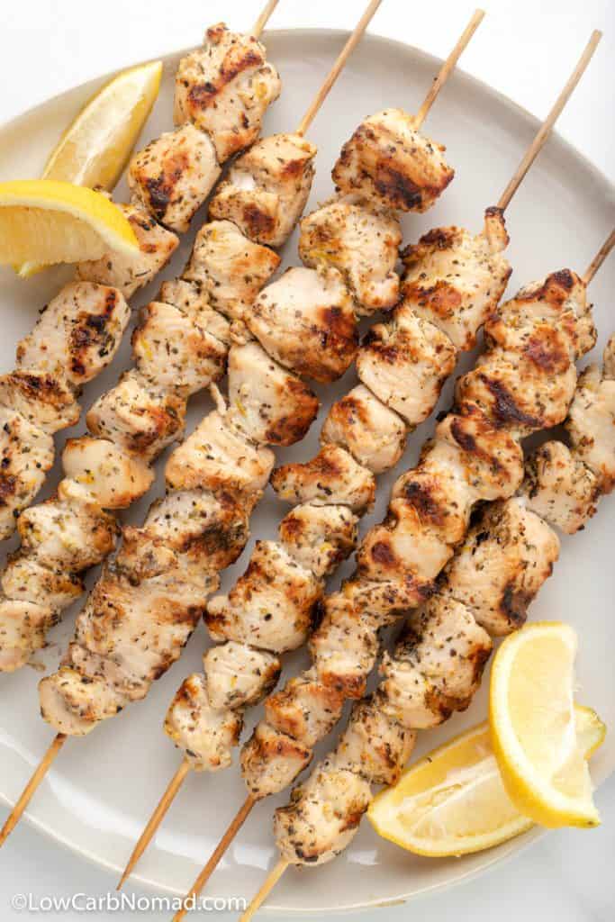 Grilled Lemon Garlic Chicken Kabobs • Low Carb Nomad