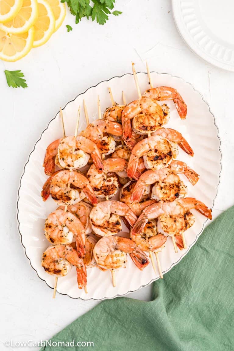 Lemon Garlic Grilled Shrimp Skewers • Low Carb Nomad