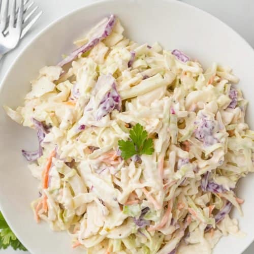 overhead photo of keto slaw in a bow