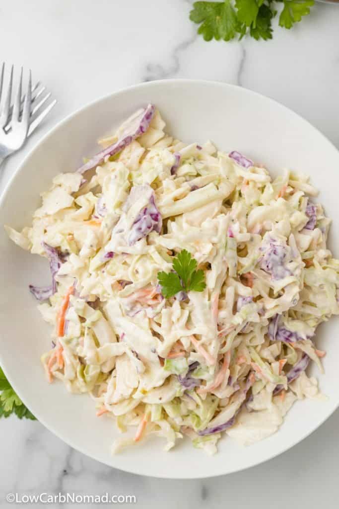 overhead photo of keto slaw in a bow