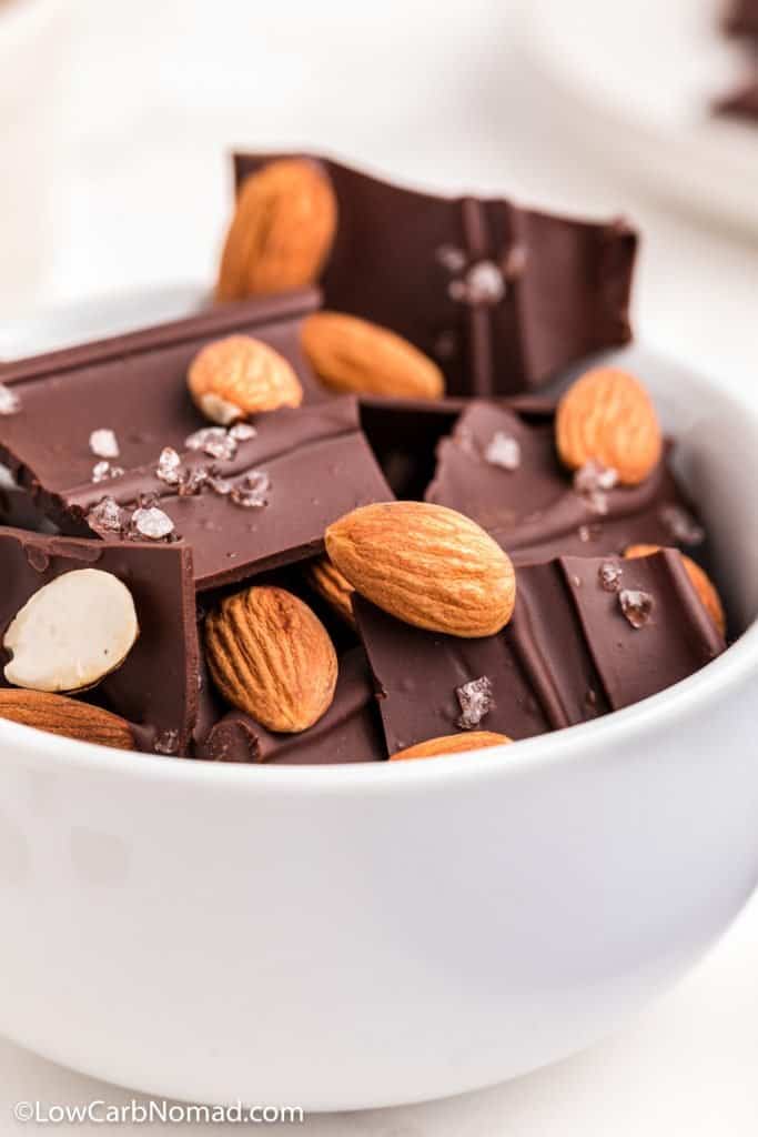 close up photo of chocolate Almond Bark