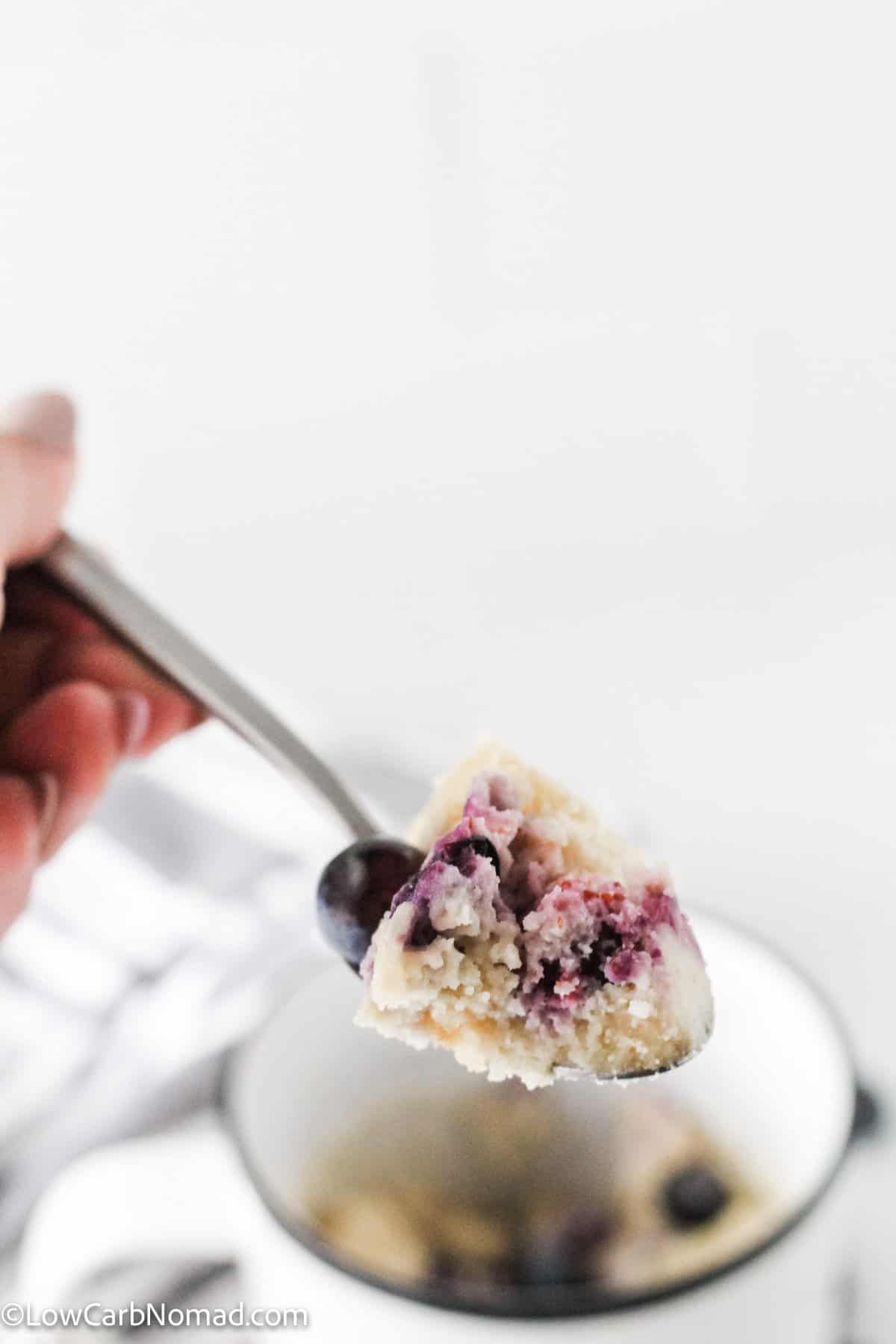 spoonful of keto low carb blueberry mug muffin recipe