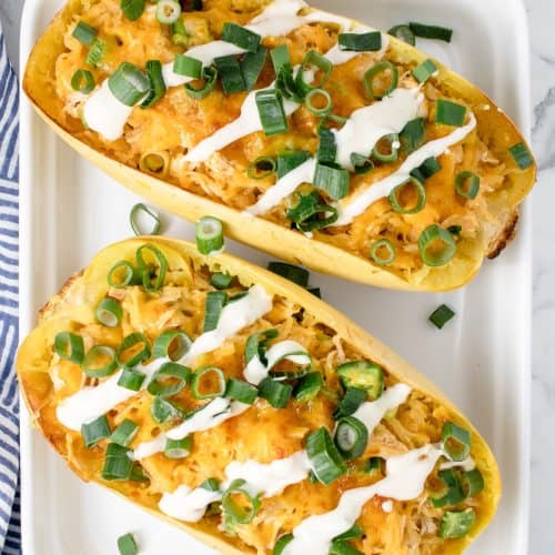 Low Carb Keto Buffalo Chicken Spaghetti Squash