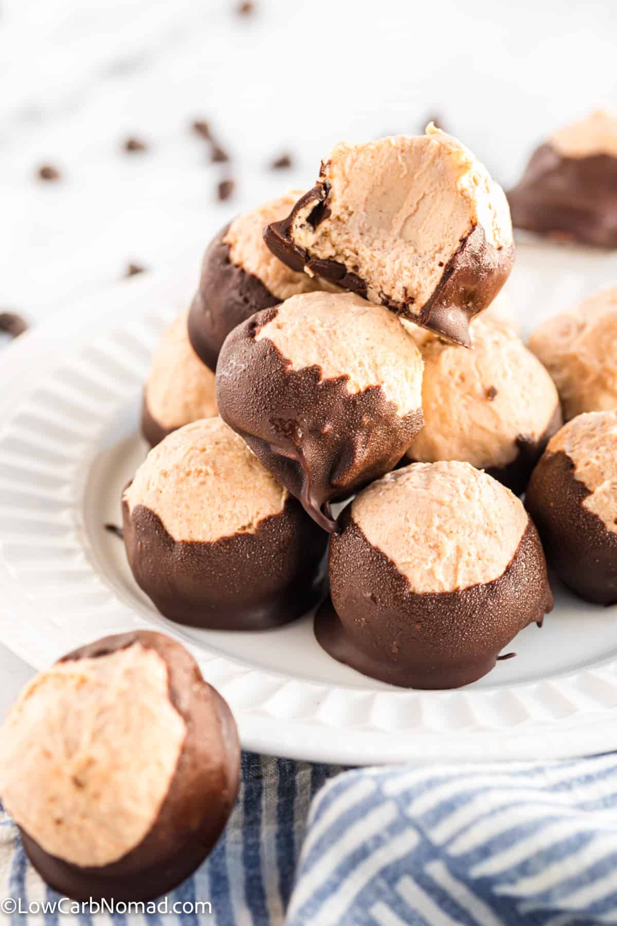 plate full of Low Carb Keto Peanut Butter Balls 