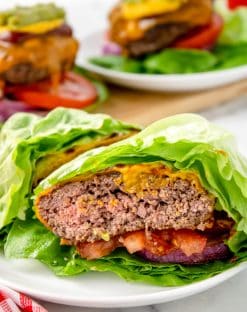 side view of keto hamburger lettuce wraps