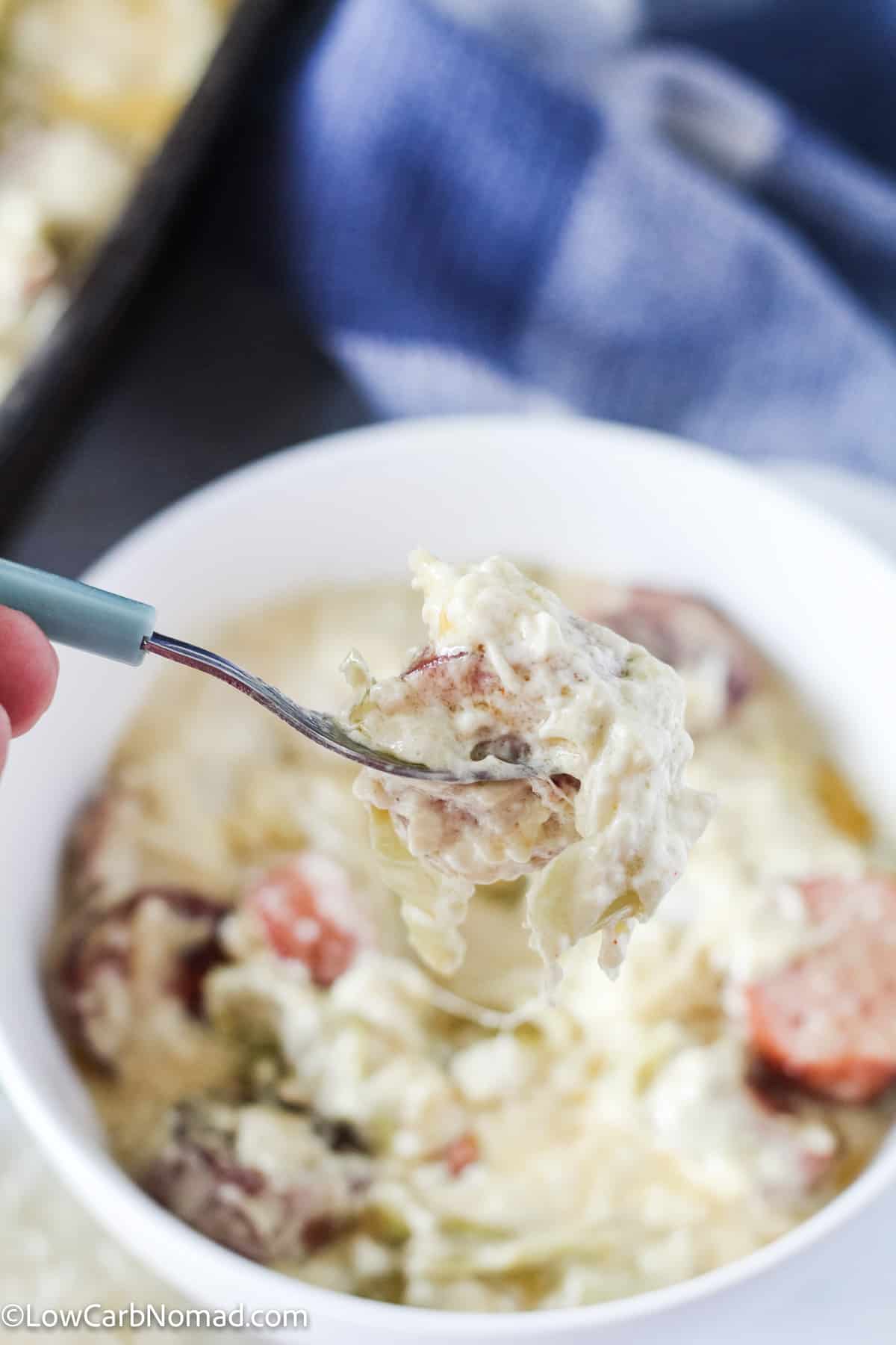 Keto Fettuccine Alfredo with Sausage and Cabbage Noodles