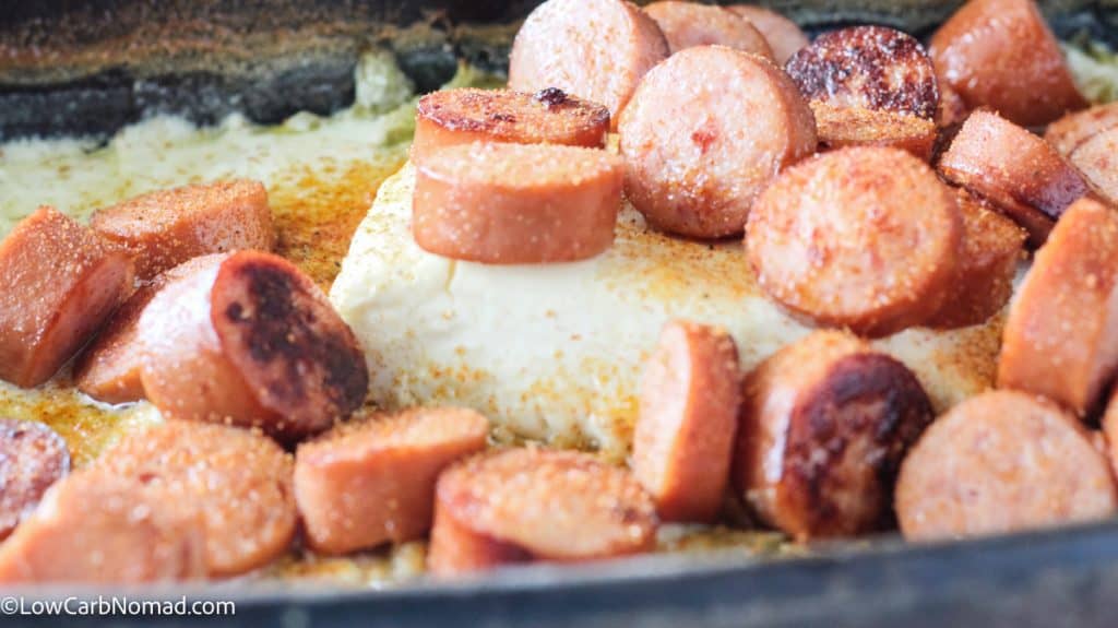 Keto Fettuccine Alfredo with Sausage and Cabbage Noodles
