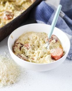 Keto Fettuccine Alfredo with Sausage and Cabbage Noodles