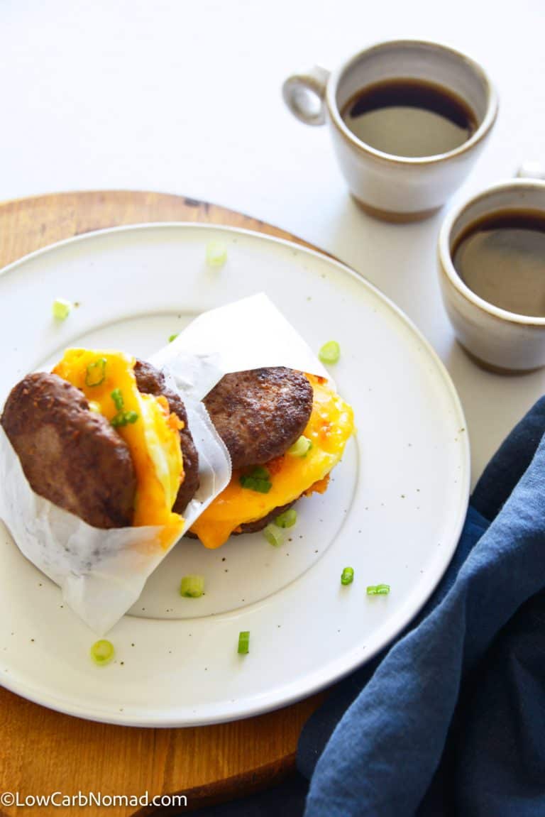 Keto Sausage Egg and Cheese Breakfast Sandwiches • Low Carb Nomad
