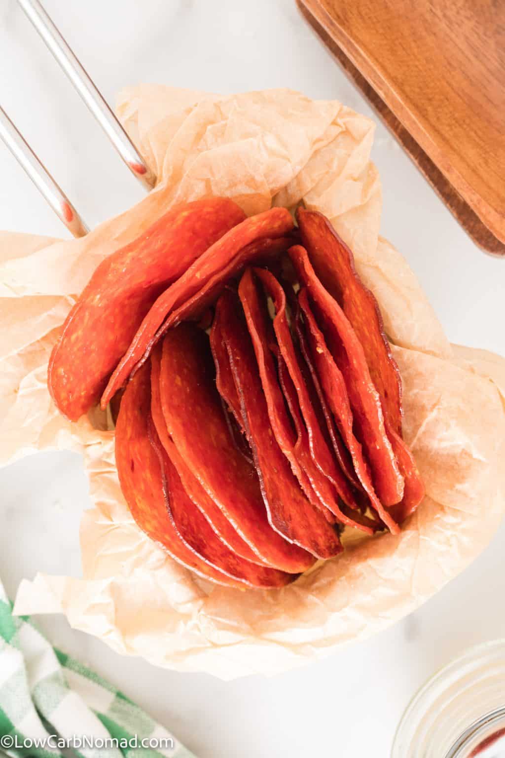 Keto Baked Pepperoni Chips Recipe • Low Carb Nomad