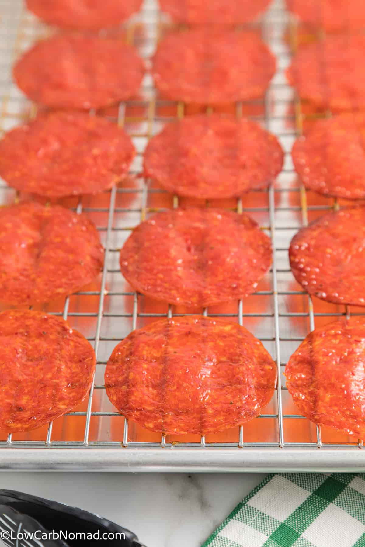 close up photo of keto pepperoni chips