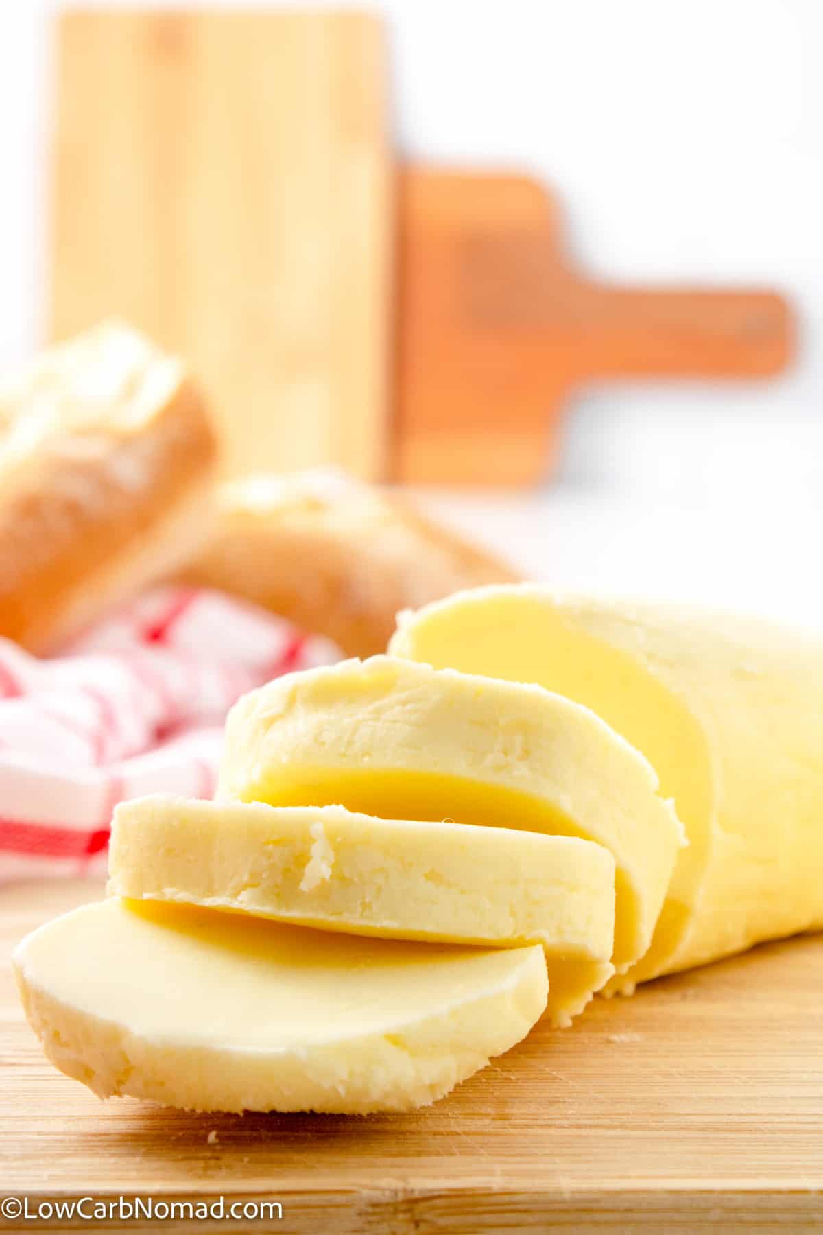close up photo of a roll of homemade butter