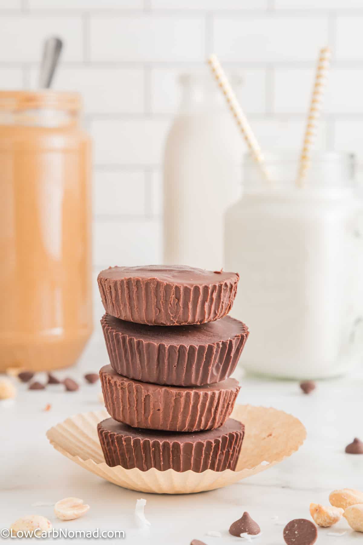 Stack of Keto Chocolate Peanut Butter Cups