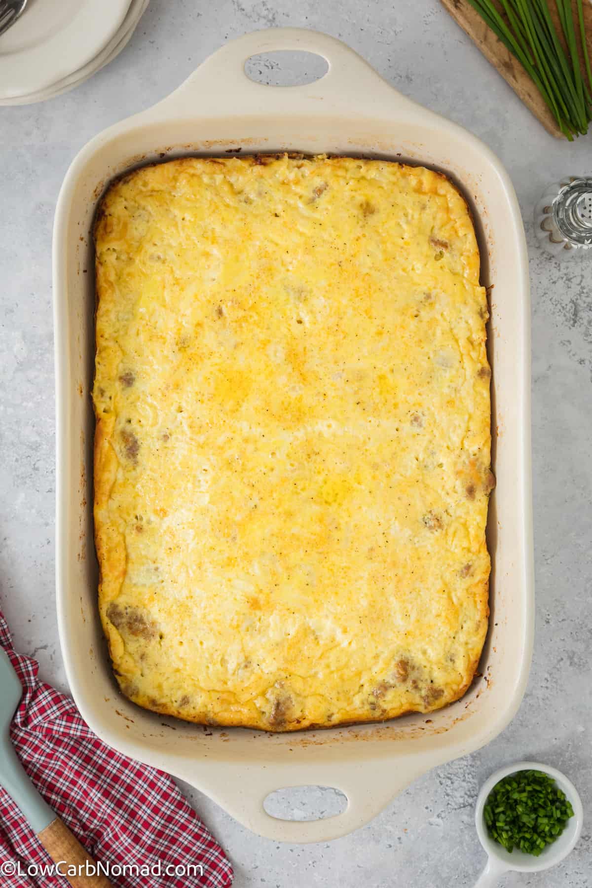 overhead photo of Sausage Egg and Cheese Breakfast Casserole